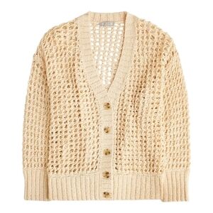 J. Crew | Montauk Open-Knit Cream V-Neck Button Cardigan Size XL